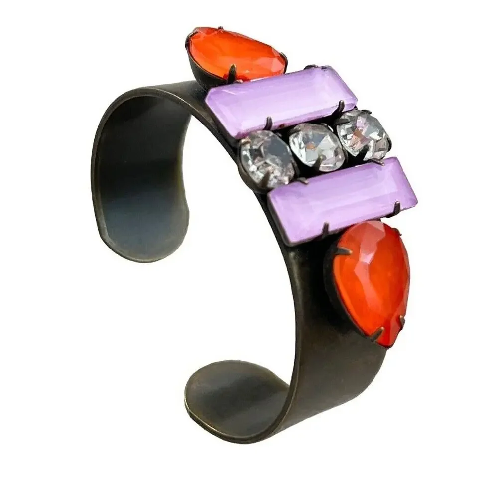 Loren Hope Vintage Brass Cuff Bracelet Statement Rhinestone